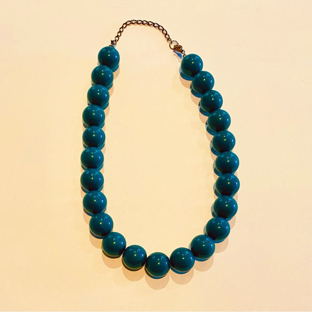 Vintage Chunky Teal Beaded Statement Necklace Resin Beads Retro Style